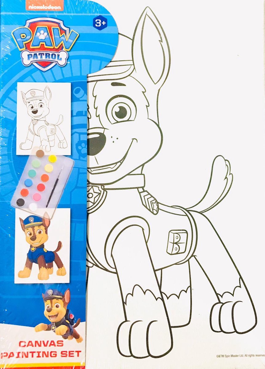 PAW Patrol Schilderset Chase | Kleuren met verf | Verfset | Painting set | 12 kleuren | PAW Patrol speelgoed  Tekenen | Kleuren | Stiften |  Verven | Knutsel |  Knutselen | Knutselen meisjes | Tekenset voor kinderen | Maak je eigen canvas